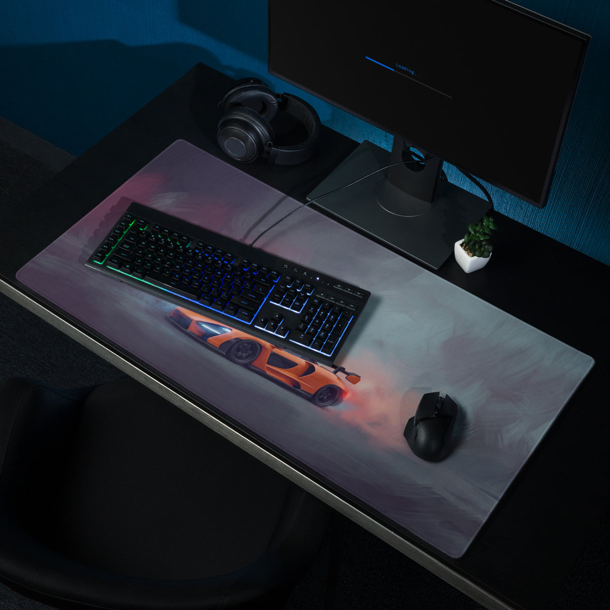 Orange McLaren Senna inspired sports car graphic on gray extended non-slip papaya drift gaming mousepad