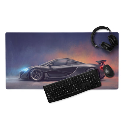 Black mclaren p1 racing car graphic printed on charcoal profile rectangular desk mat high precision xl gaming mousepad