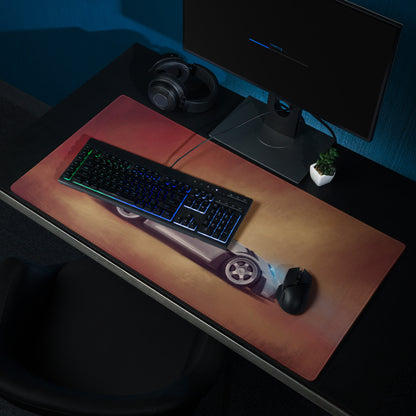 Rectangular ultra-glide stitched edge gaming mousepad with silver Porsche 911 GT3 RS design and vibrant orange red gradient