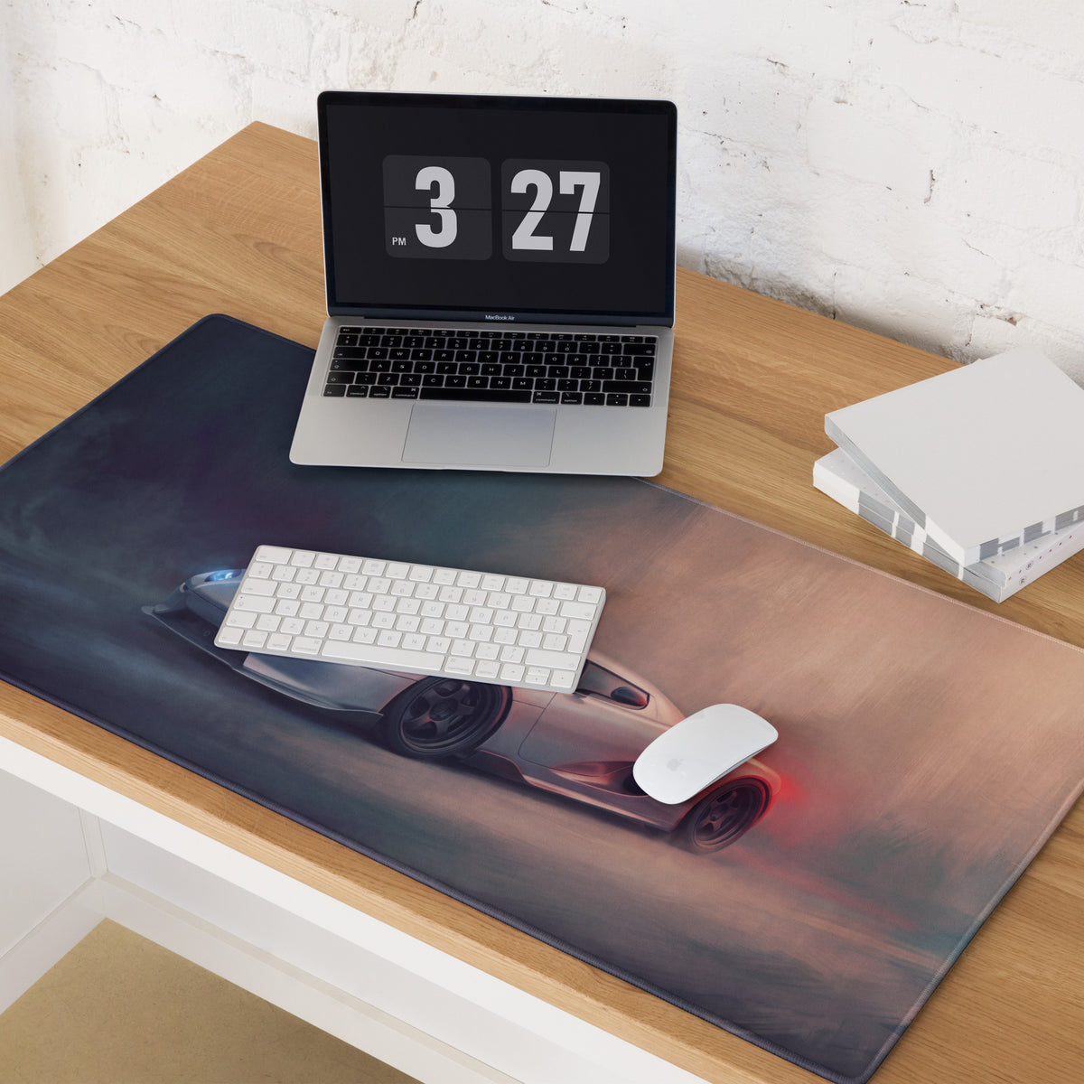 Koenigsegg ccx inspired silver shadow desk mat with high resolution silver sports car print and low friction surface