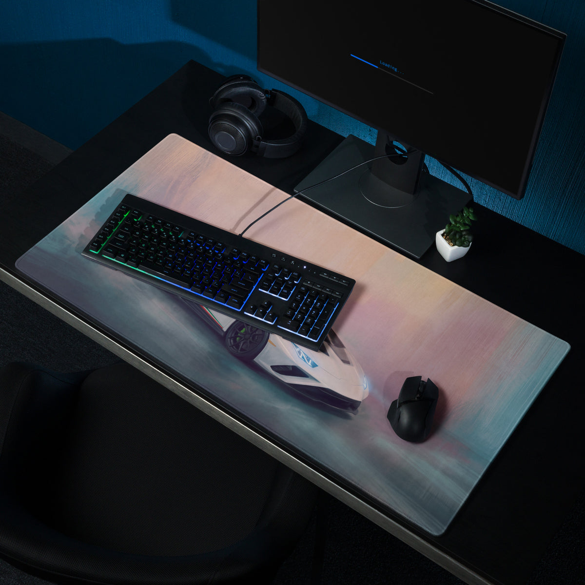 Lamborghini Huracán inspired pearl tricolore gaming mousepad with ultra-glide stitched edge and pastel gradient train design