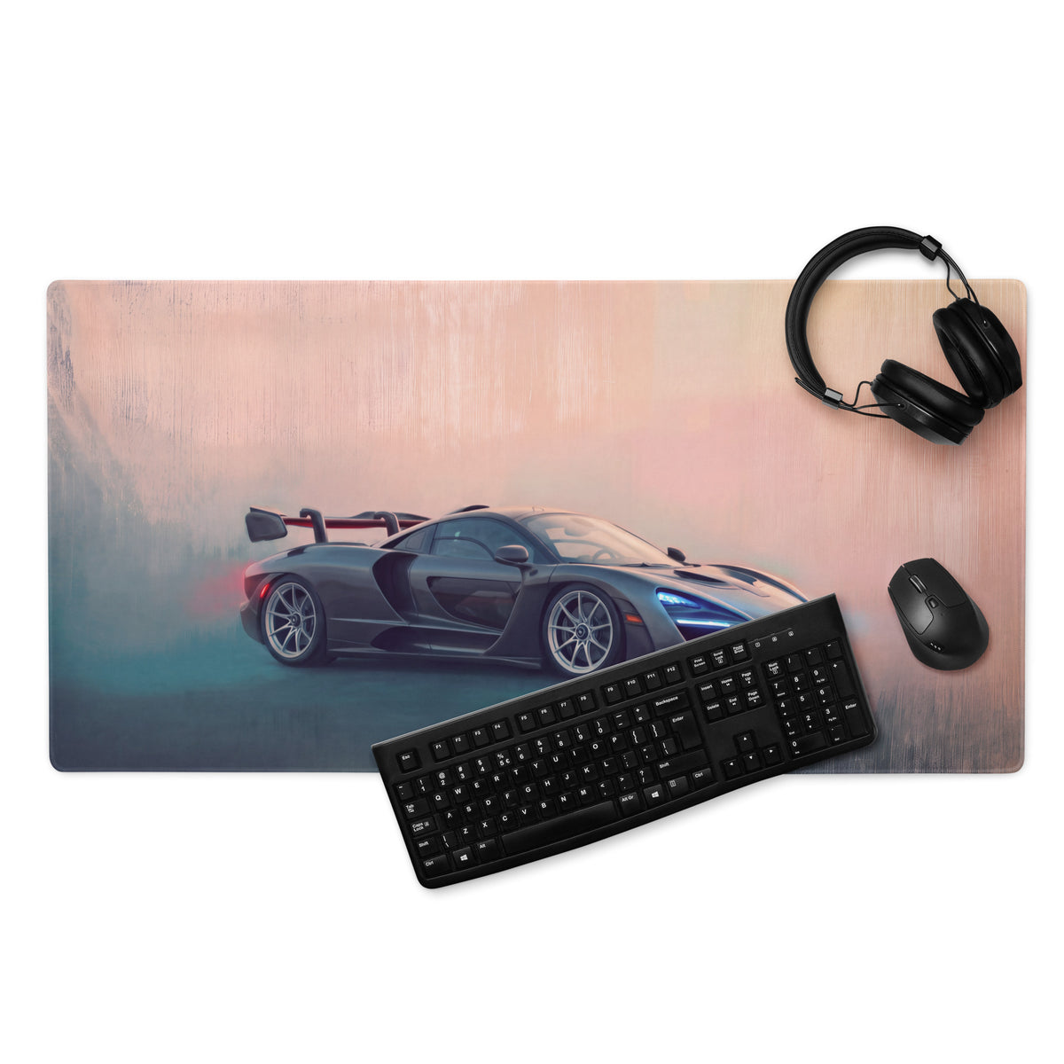 Black mclaren sports car graphic printed on rectangular carbon stealth xl gaming desk mat mousepad