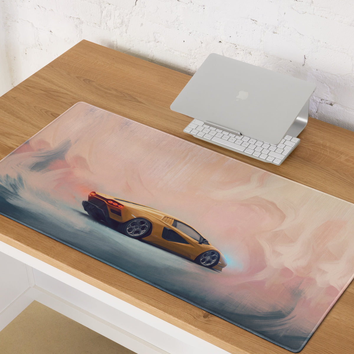 Lambo countach inspired giallo retro soft-touch mousepad with vibrant gold sports car and stitched edge for gaming