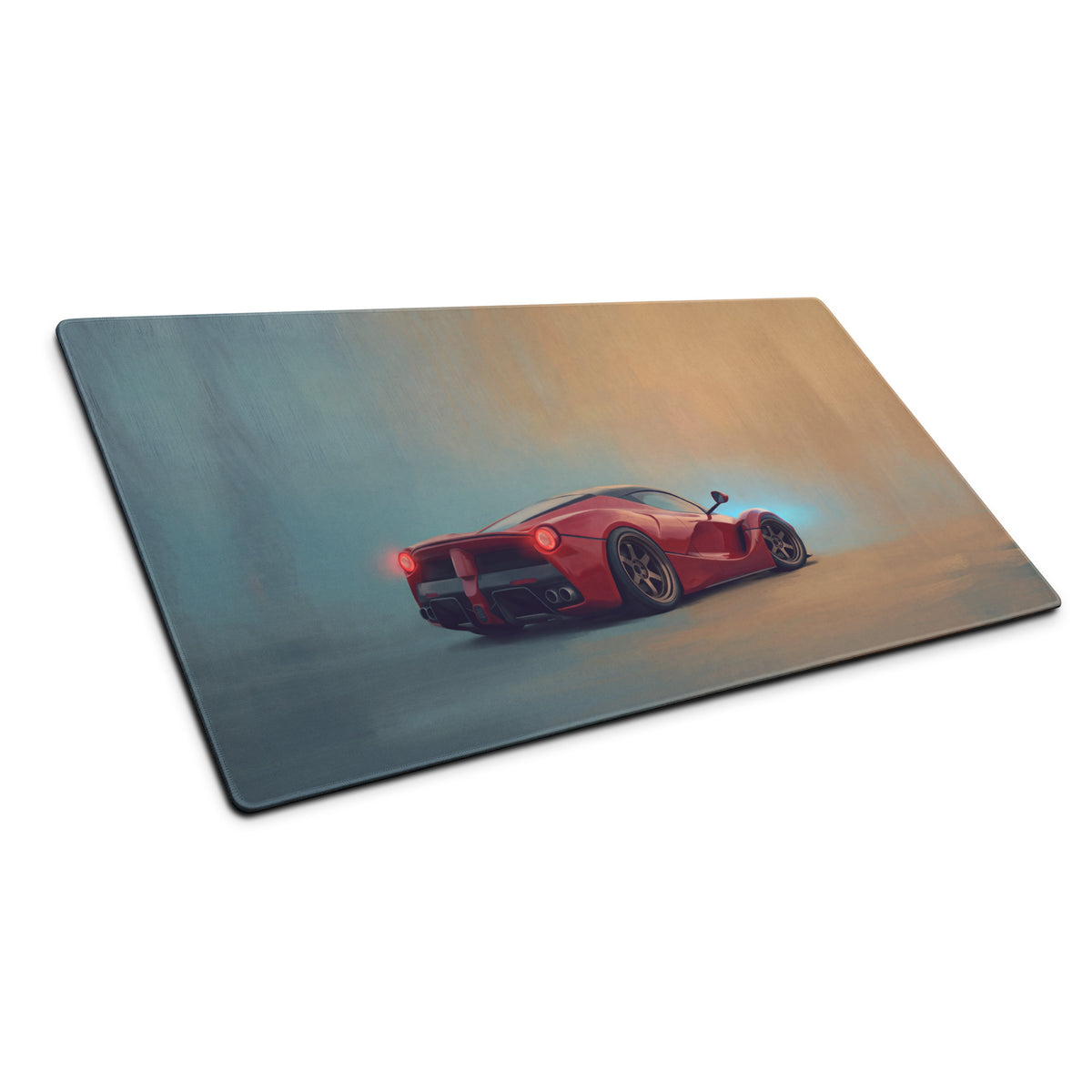 Red Ferrari LaFerrari inspired rosso bronze side desk mat with glossy finish features a red Ferrari sports car graphic