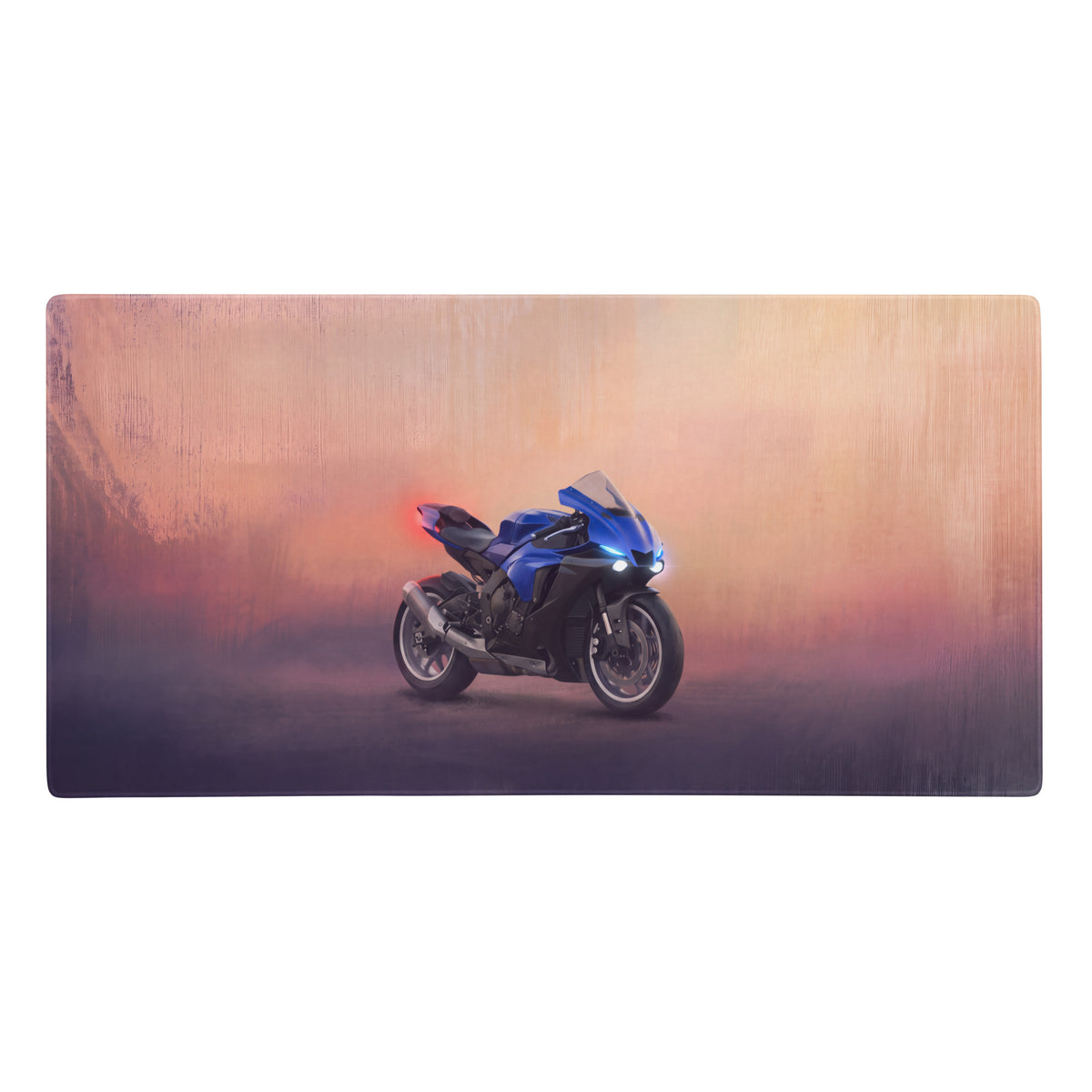 Blue and black sport motorcycle graphic printed on a smooth stitched edges yamaha yzf-r1 inspired extended desk mat