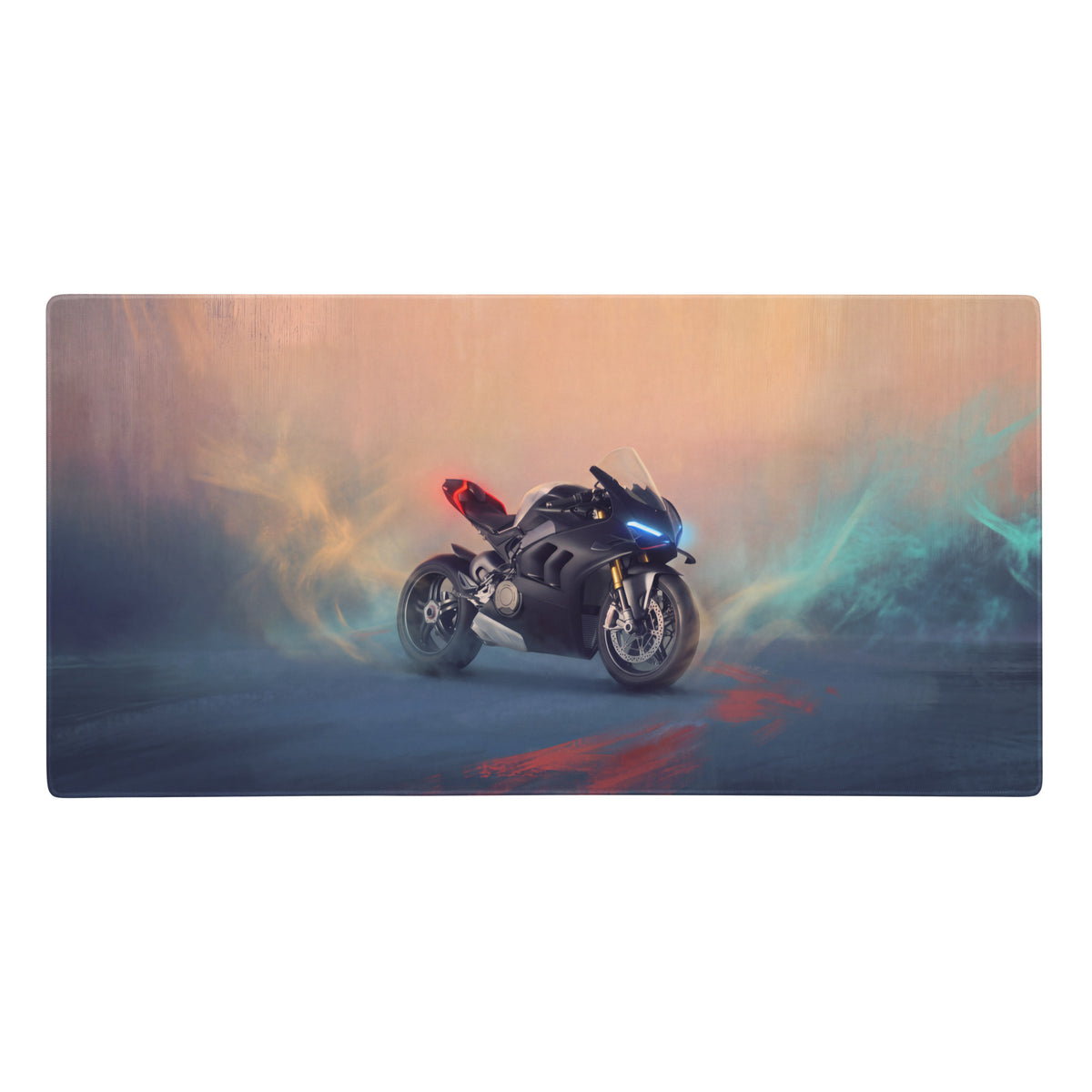 Black ducati motorcycle graphic on a rectangular extended mouse pad for office and desk setup use