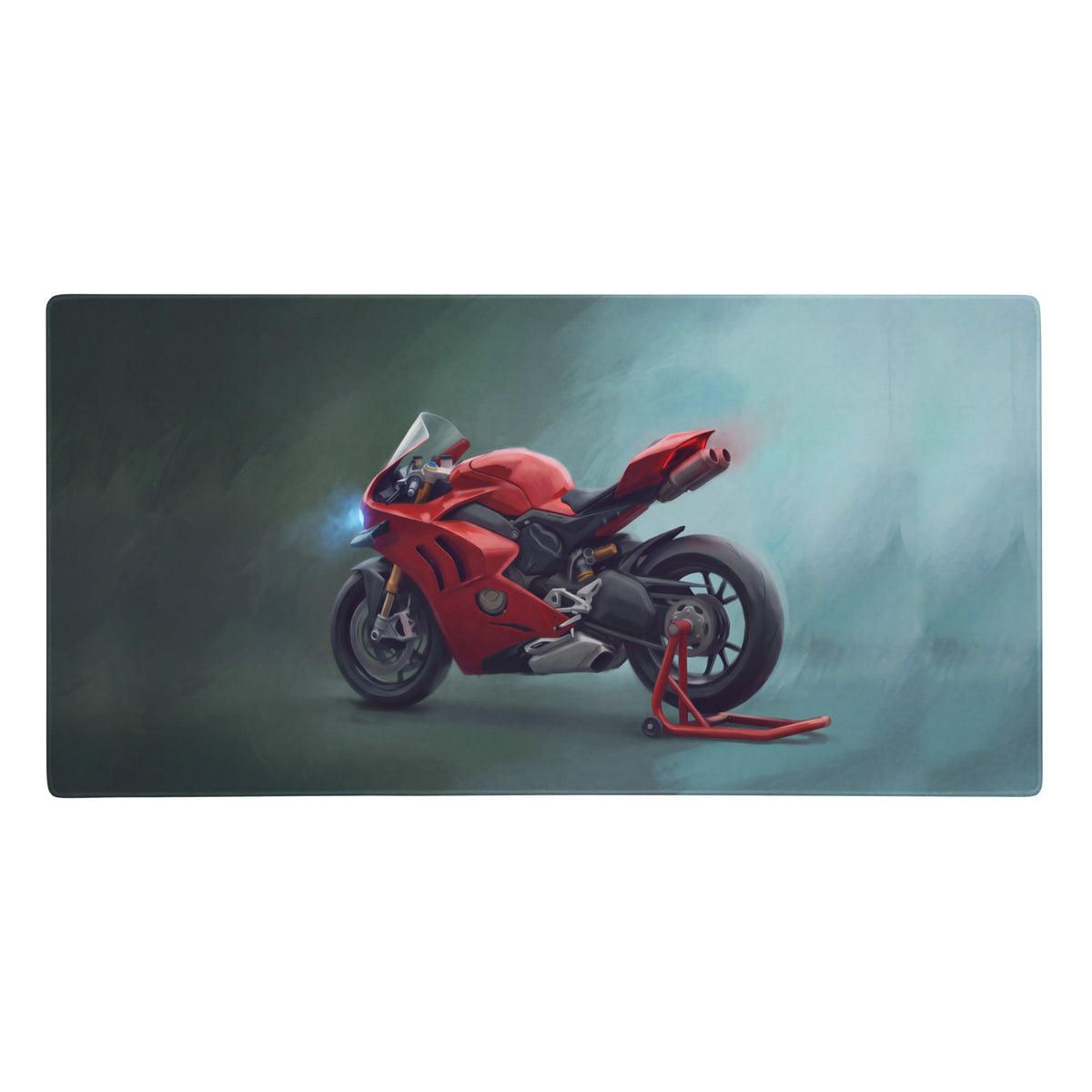 Red ducati panigale v4 inspired extra large rectangular desk mat featuring a motorcycle illustration for gamers
