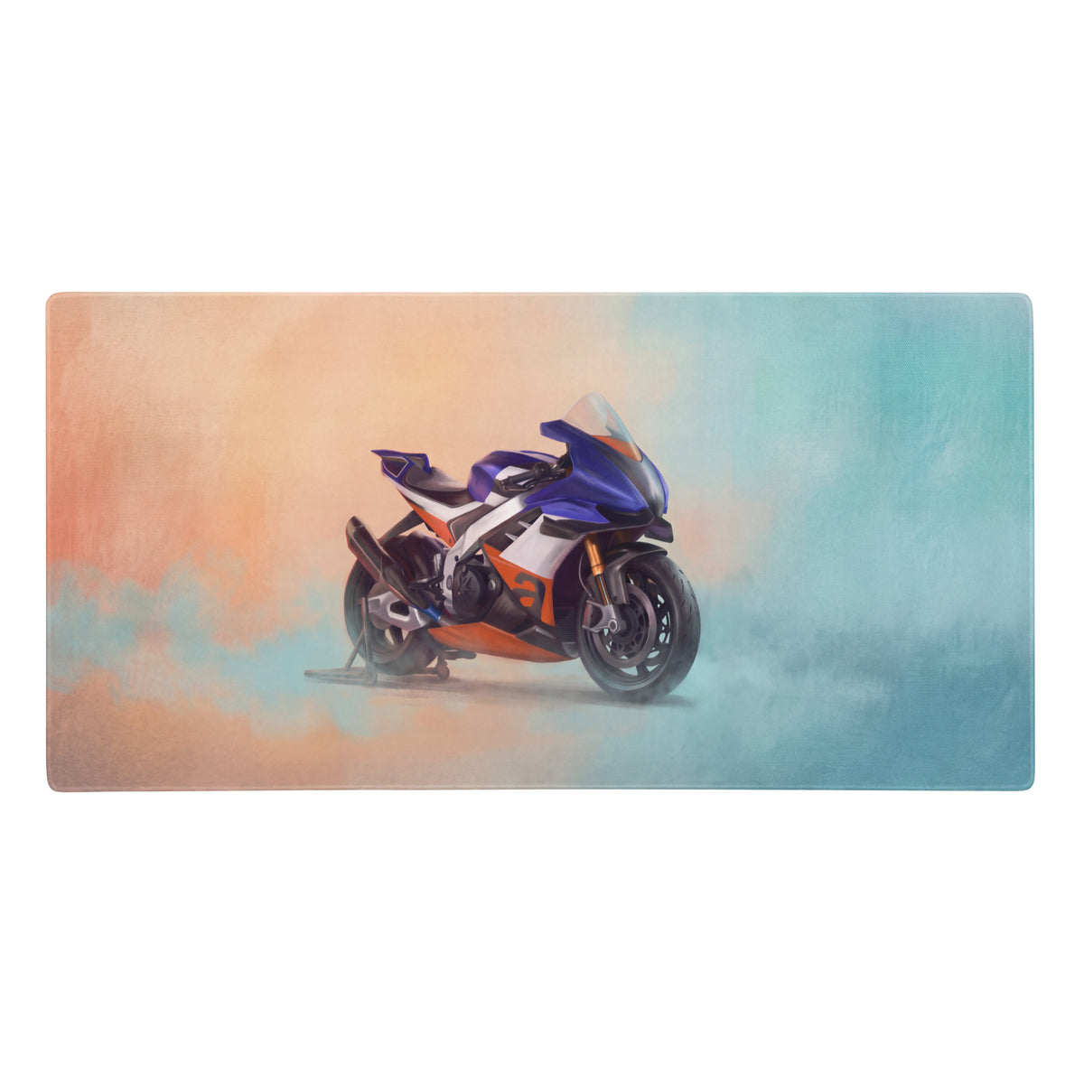 Aprilia rsv4 xtrenta inspired extended mouse pad with blue and orange racing motorcycle graphic for office and setup use