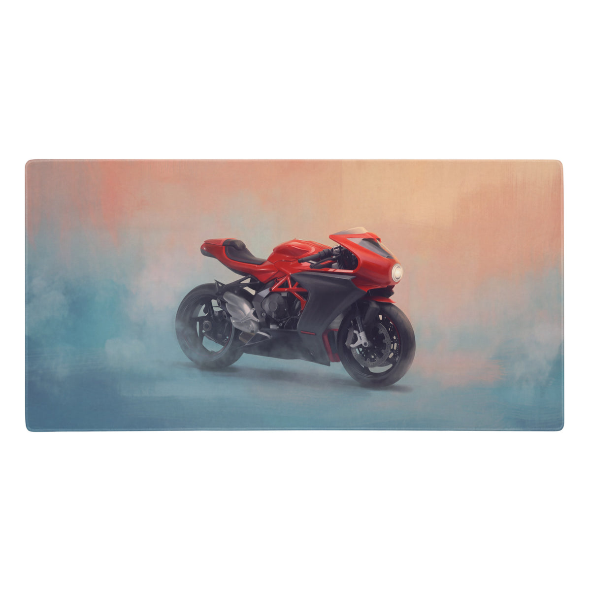 Mv agusta superveloce inspired extended desk mat featuring a red and black racing motorcycle graphic for gaming use
