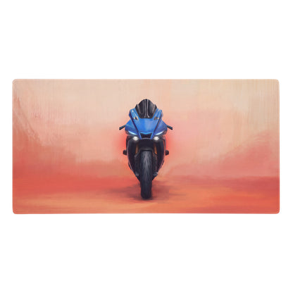 Blue sport motorcycle illustration on a rectangular mat yamaha r1 inspired extra large mouse pad for pc setup