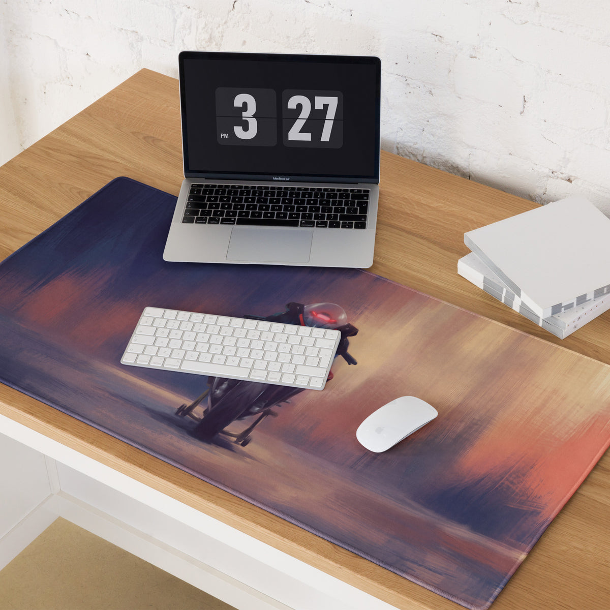 Aprilia rsv4 inspired large desk pad featuring a vibrant gradient and detailed motorcycle illustration for gaming setup