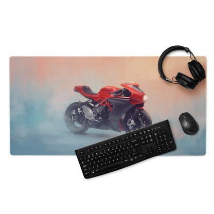Mv agusta superveloce inspired extended desk mat with red and black motorcycle graphic printed on rectangular mousepad