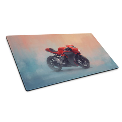 Red and black ducati motorcycle graphic on rectangular glass cutting board featuring mv agusta superveloce inspired design
