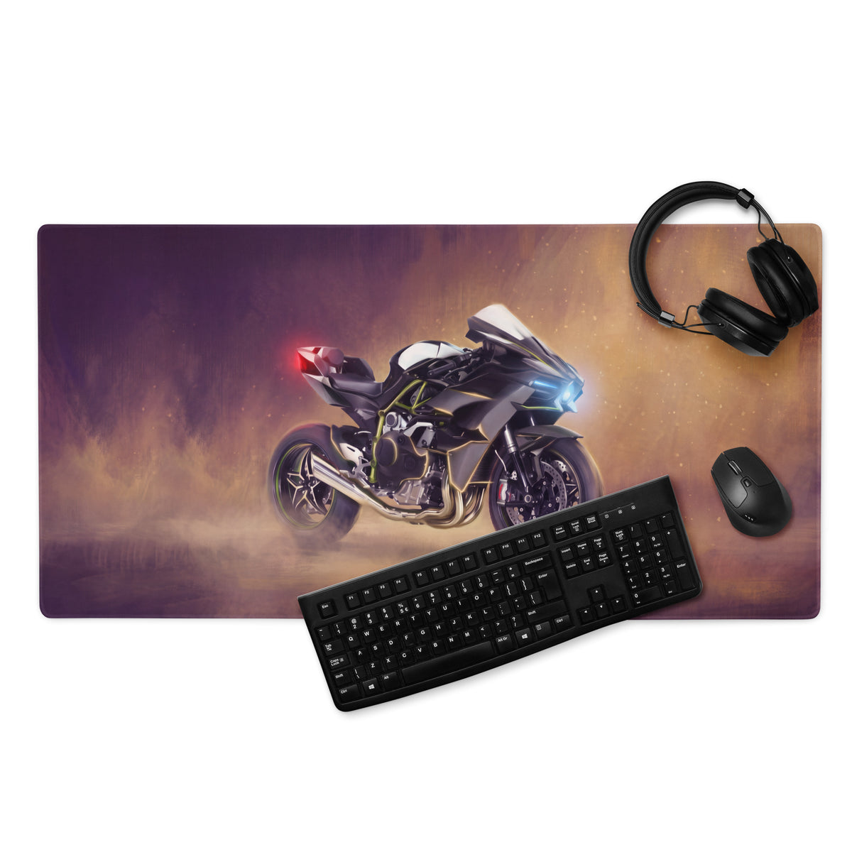 Kawasaki Ninja H2 Inspired Gaming Mousepad, Oversized Desk Pad with Stitched Edges