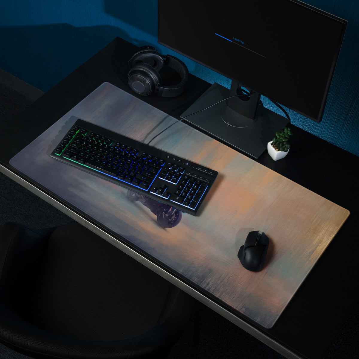 Bmw m1000rr inspired oversized gaming mousepad with stitched edges and a translucent amber to blue gradient design