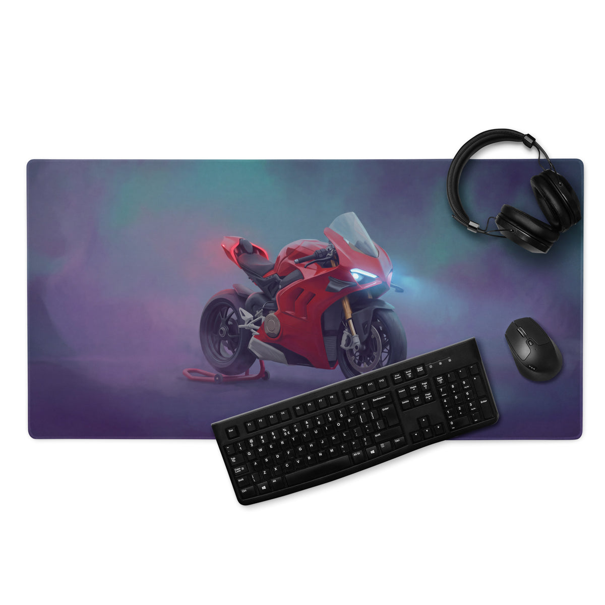 Red ducati panigale v4s inspired graphic printed on a large rectangular gaming mousepad for pc setup desk mat