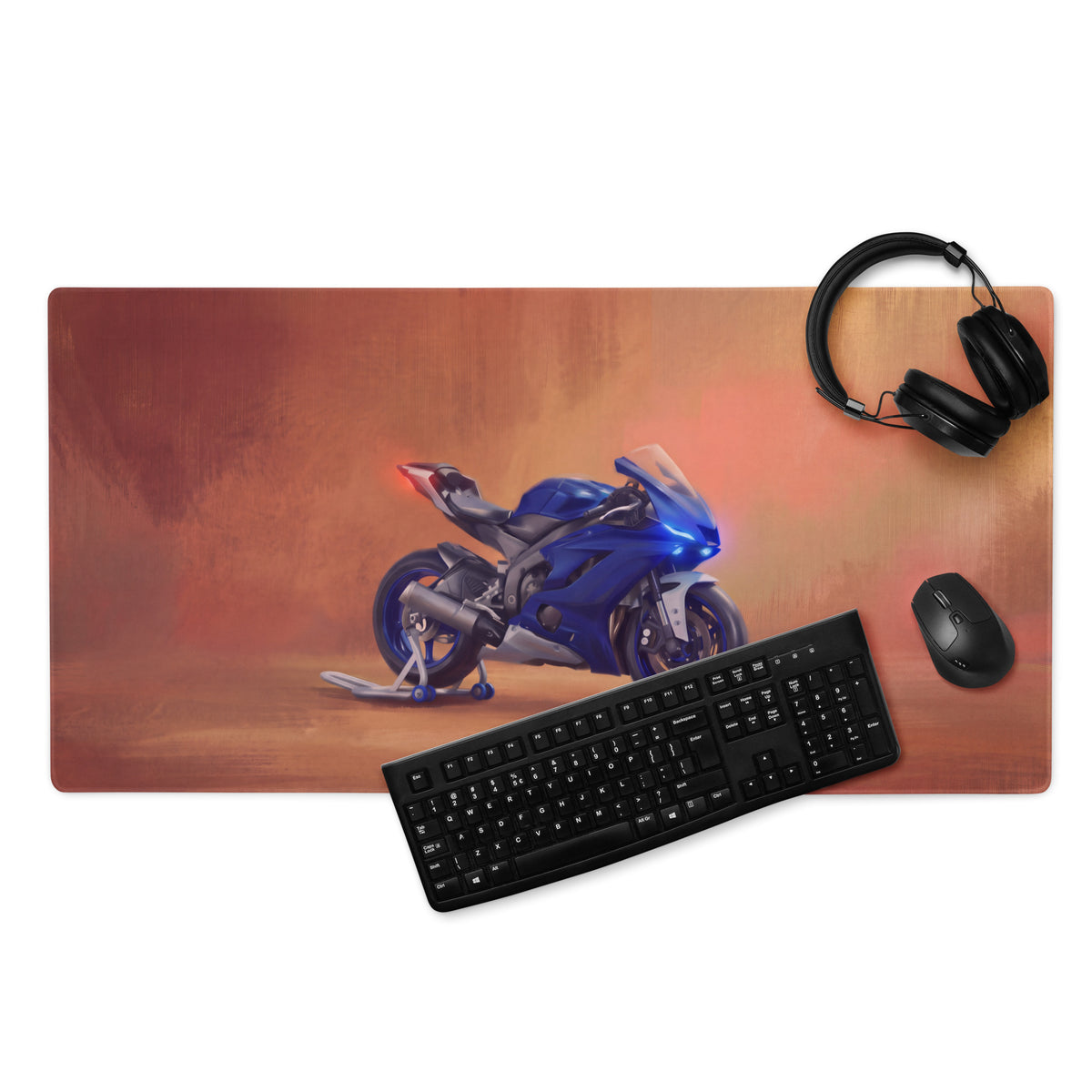 Yamaha R6 Inspired Extended Gaming Desk Mat, Racing Motorcycle Office Decor, Non-Slip Rubber Base