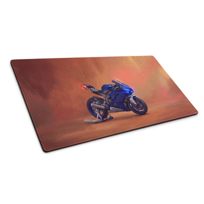 Yamaha R6 Inspired Extended Gaming Desk Mat, Racing Motorcycle Office Decor, Non-Slip Rubber Base