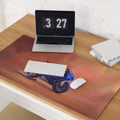 Yamaha R6 Inspired Extended Gaming Desk Mat, Racing Motorcycle Office Decor, Non-Slip Rubber Base