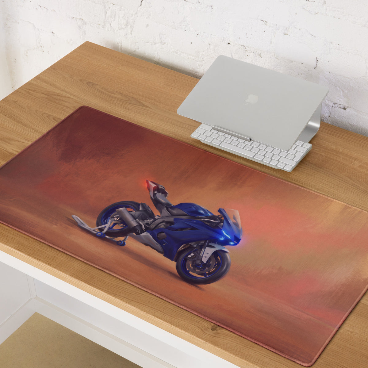 Yamaha R6 Inspired Extended Gaming Desk Mat, Racing Motorcycle Office Decor, Non-Slip Rubber Base
