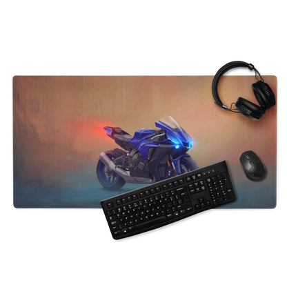 Yamaha R1 Inspired Large Gaming Mousepad, Sportbike Desktop Mat, Stitched Edges Gamer Gift