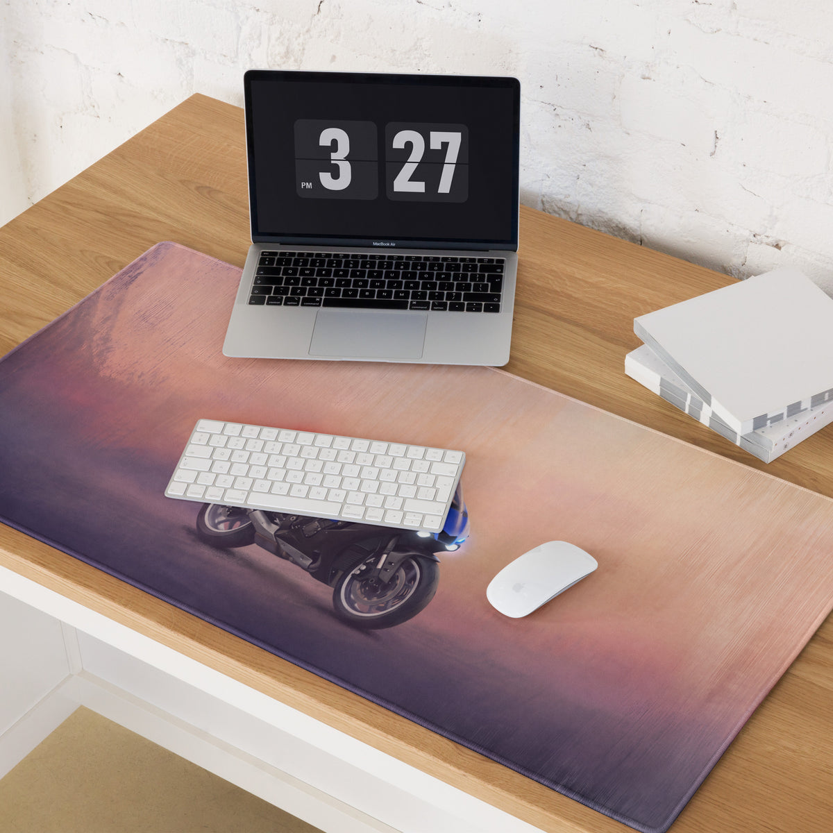 Yamaha yzf-r1 inspired extended desk mat with gradient colors and detailed motorcycle graphic for racing gamers