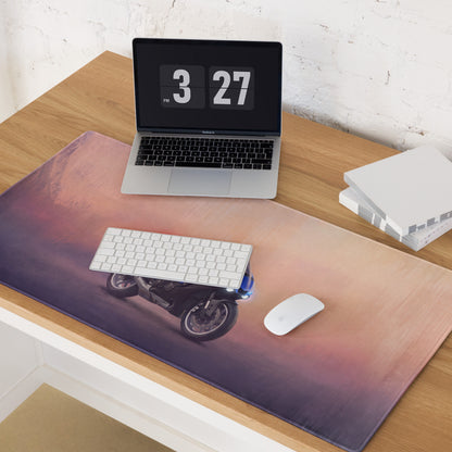Yamaha yzf-r1 inspired extended desk mat with gradient colors and detailed motorcycle graphic for racing gamers