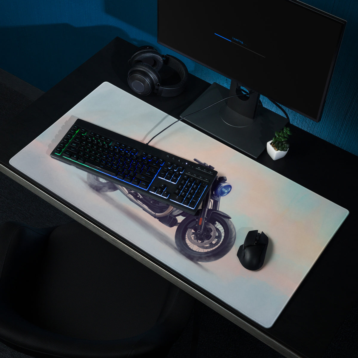 BMW R18 Inspired Extended Desk Mat, Retro Cruiser Motorcycle Office Decor, Non-Slip Gaming Accessory