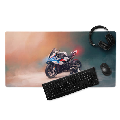 BMW S1000RR Inspired Large Mouse Pad, Racing Sportbike Office Setup, Stitched Edges