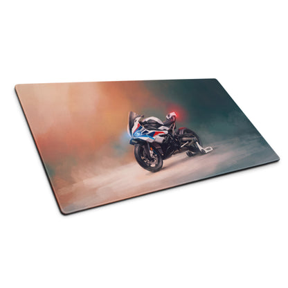 BMW S1000RR Inspired Large Mouse Pad, Racing Sportbike Office Setup, Stitched Edges