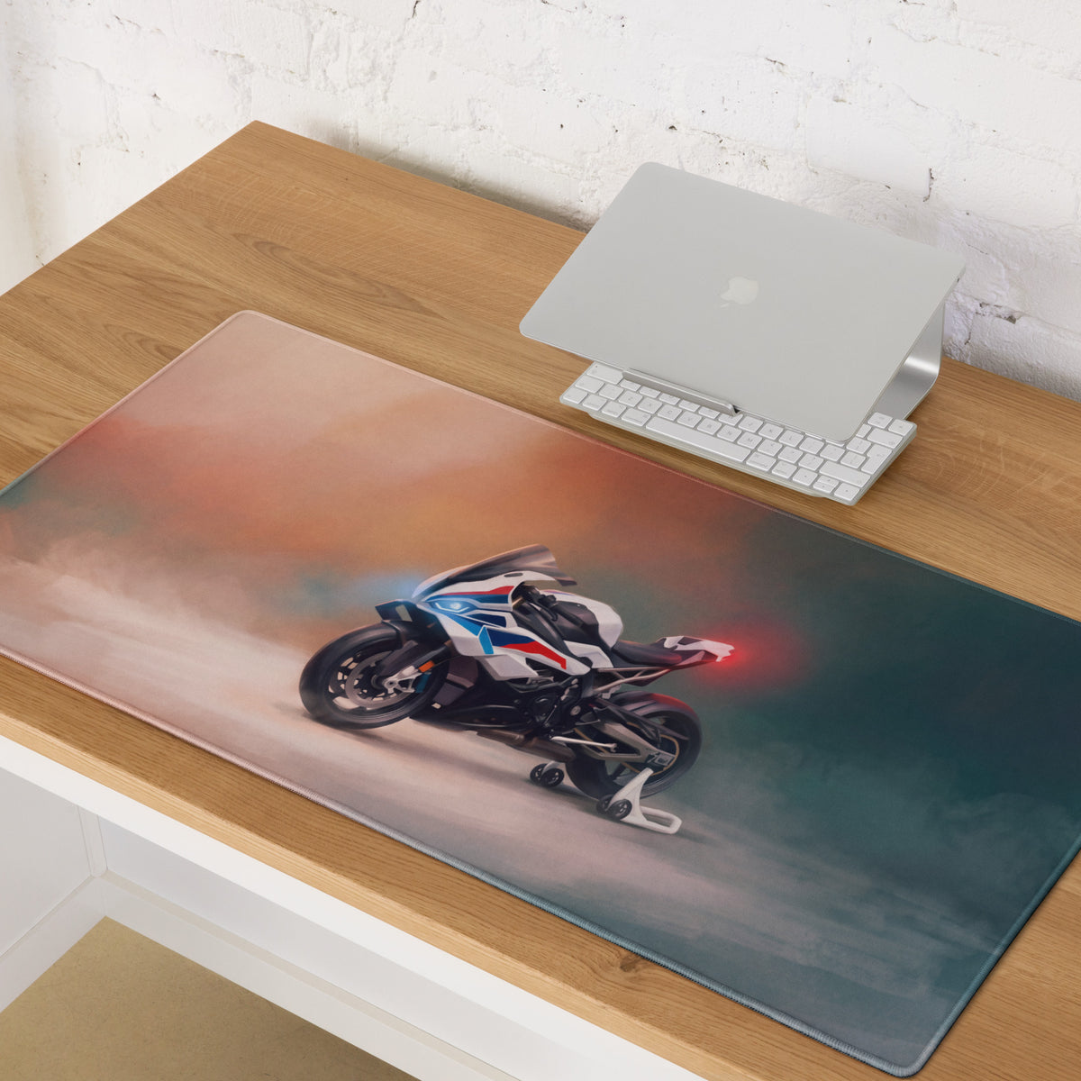 BMW S1000RR Inspired Large Mouse Pad, Racing Sportbike Office Setup, Stitched Edges
