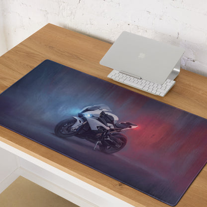 BMW S1000RR Inspired Extended Gaming Desk Mat, Track Superbike Office Decor, Non-Slip Base