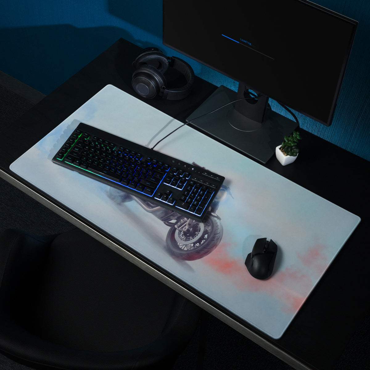 BMW R18 Inspired Giant Desk Mat, Classic Cruiser Motorcycle Gamer Gift, Stitched Edges Mousepad
