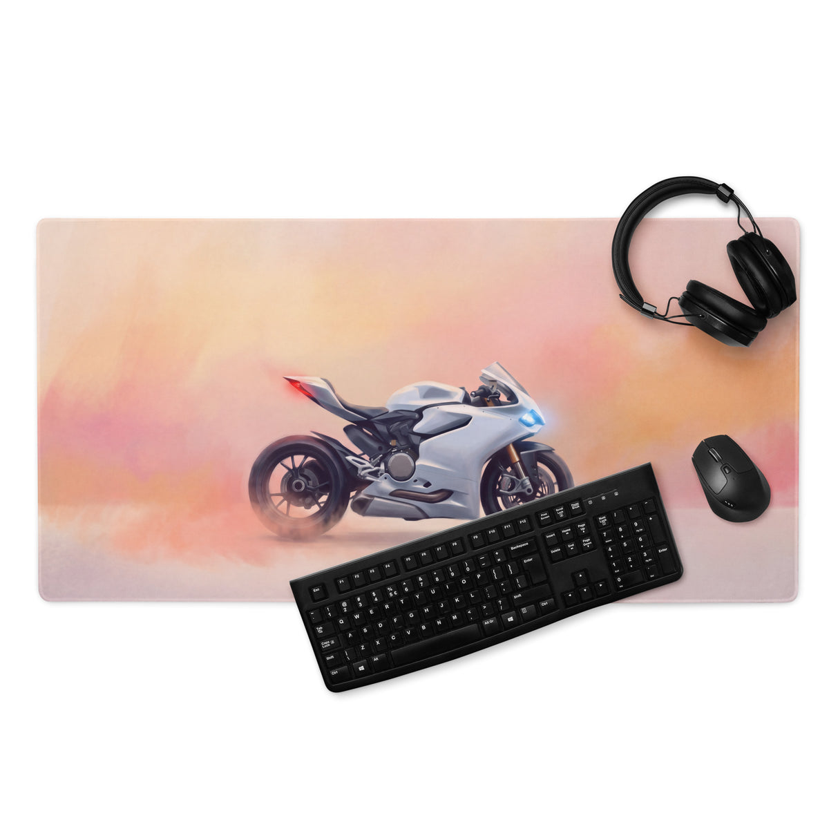 Ducati Panigale White Inspired Giant Desk Mat, Italian Superbike Office Setup, Precision Tracking