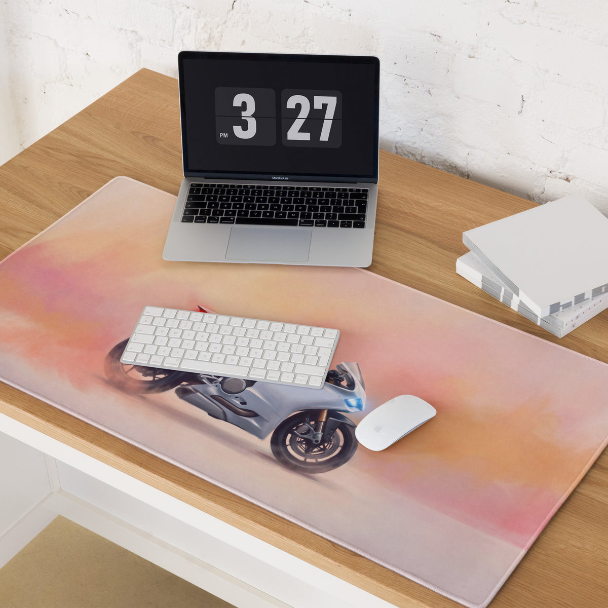 Ducati Panigale White Inspired Giant Desk Mat, Italian Superbike Office Setup, Precision Tracking