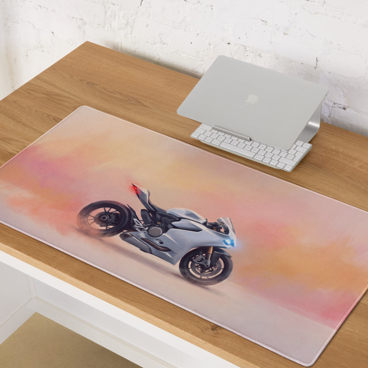 Ducati Panigale White Inspired Giant Desk Mat, Italian Superbike Office Setup, Precision Tracking