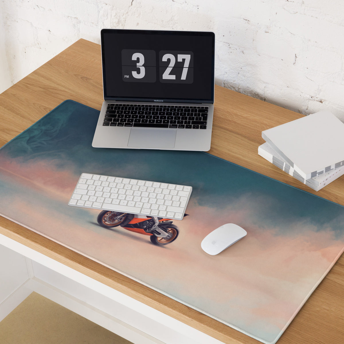 Aprilia rsv4 xtrenta inspired large mouse pad with vibrant orange motorcycle graphic and stitched edges on smooth textured surface
