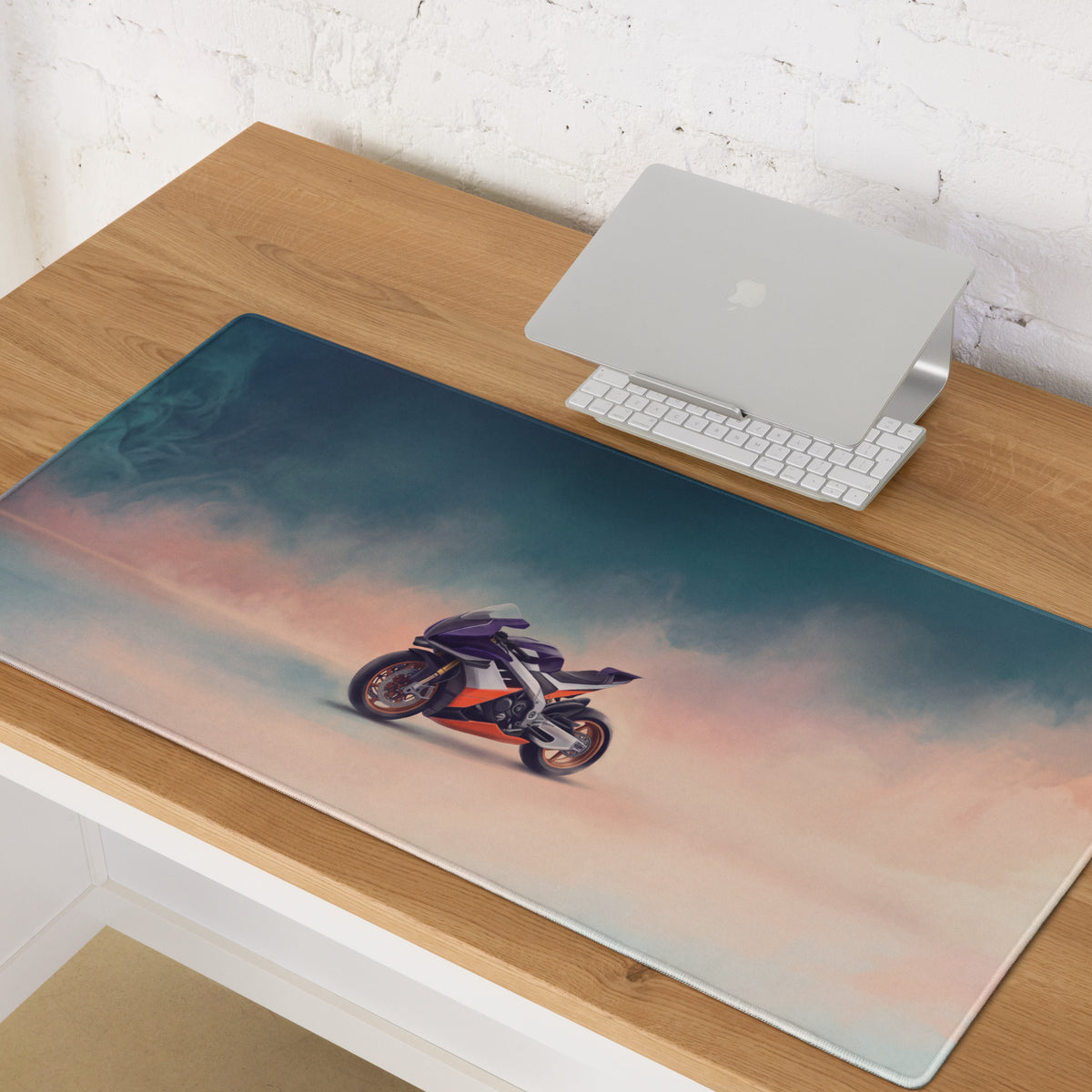 Aprilia RSV4 Xtrenta inspired large glossy mouse pad with vibrant orange and black motorcycle and stitched edges