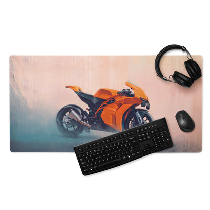 KTM RC16 Inspired Extended Desk Mat, Racing Motorcycle Office Decor, Smooth Stitched Edges