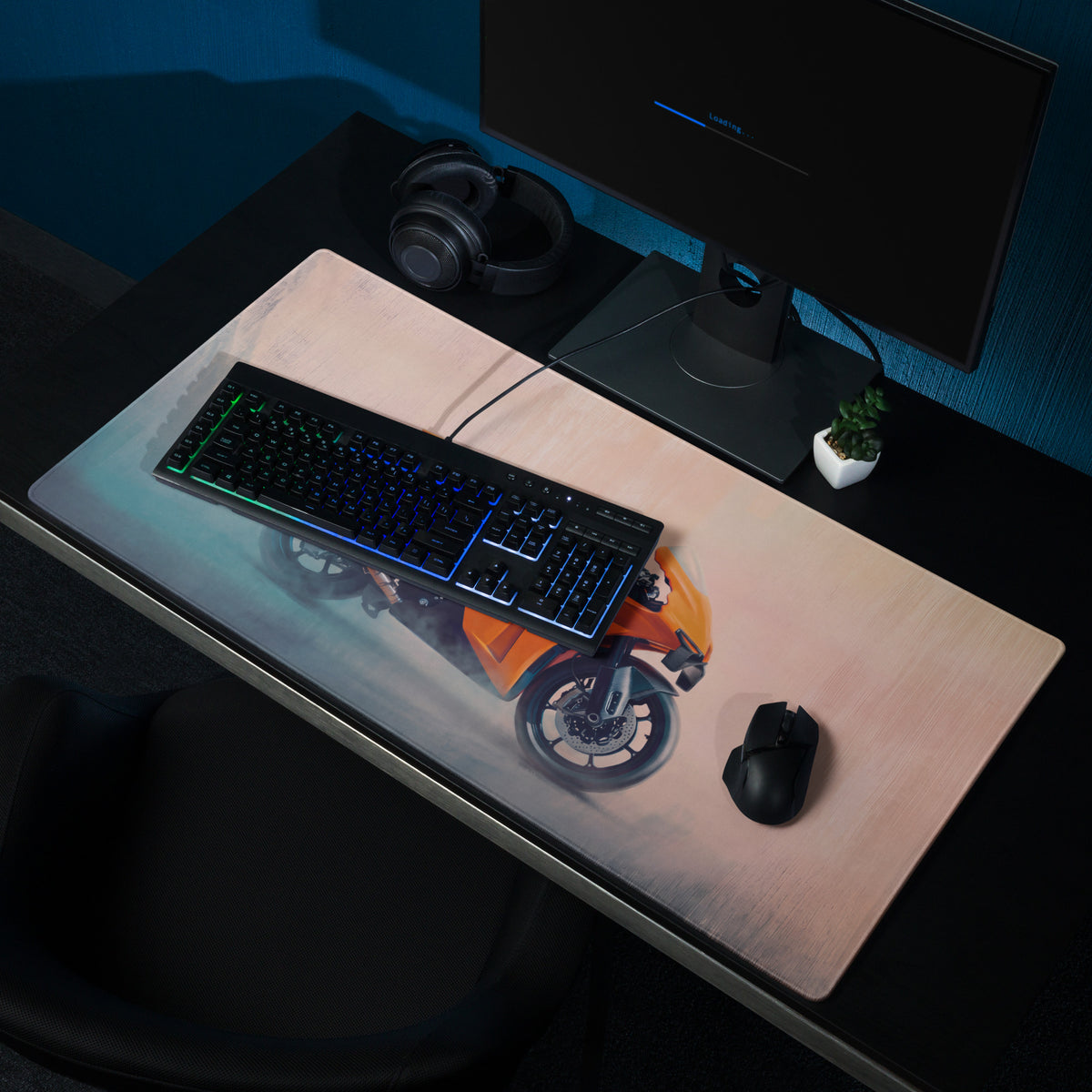 KTM RC16 Inspired Extended Desk Mat, Racing Motorcycle Office Decor, Smooth Stitched Edges