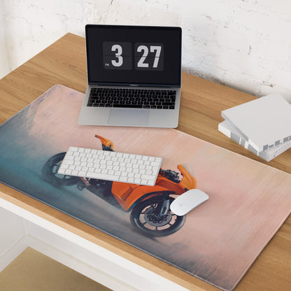 KTM RC16 Inspired Extended Desk Mat, Racing Motorcycle Office Decor, Smooth Stitched Edges