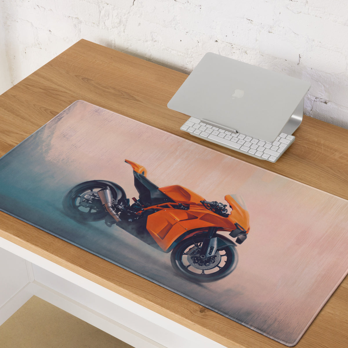 KTM RC16 Inspired Extended Desk Mat, Racing Motorcycle Office Decor, Smooth Stitched Edges