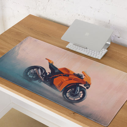 KTM RC16 Inspired Extended Desk Mat, Racing Motorcycle Office Decor, Smooth Stitched Edges