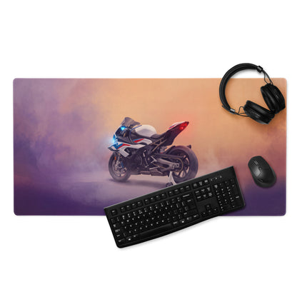 BMW S1000RR Inspired Giant Desk Mat, Track Sportbike Office Setup, Smooth Tracking