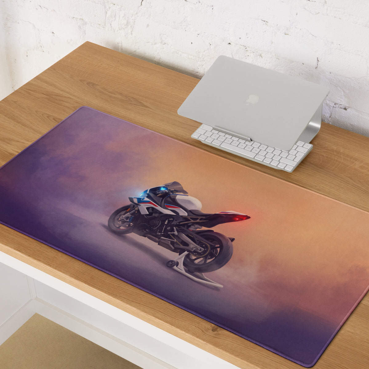 BMW S1000RR Inspired Giant Desk Mat, Track Sportbike Office Setup, Smooth Tracking
