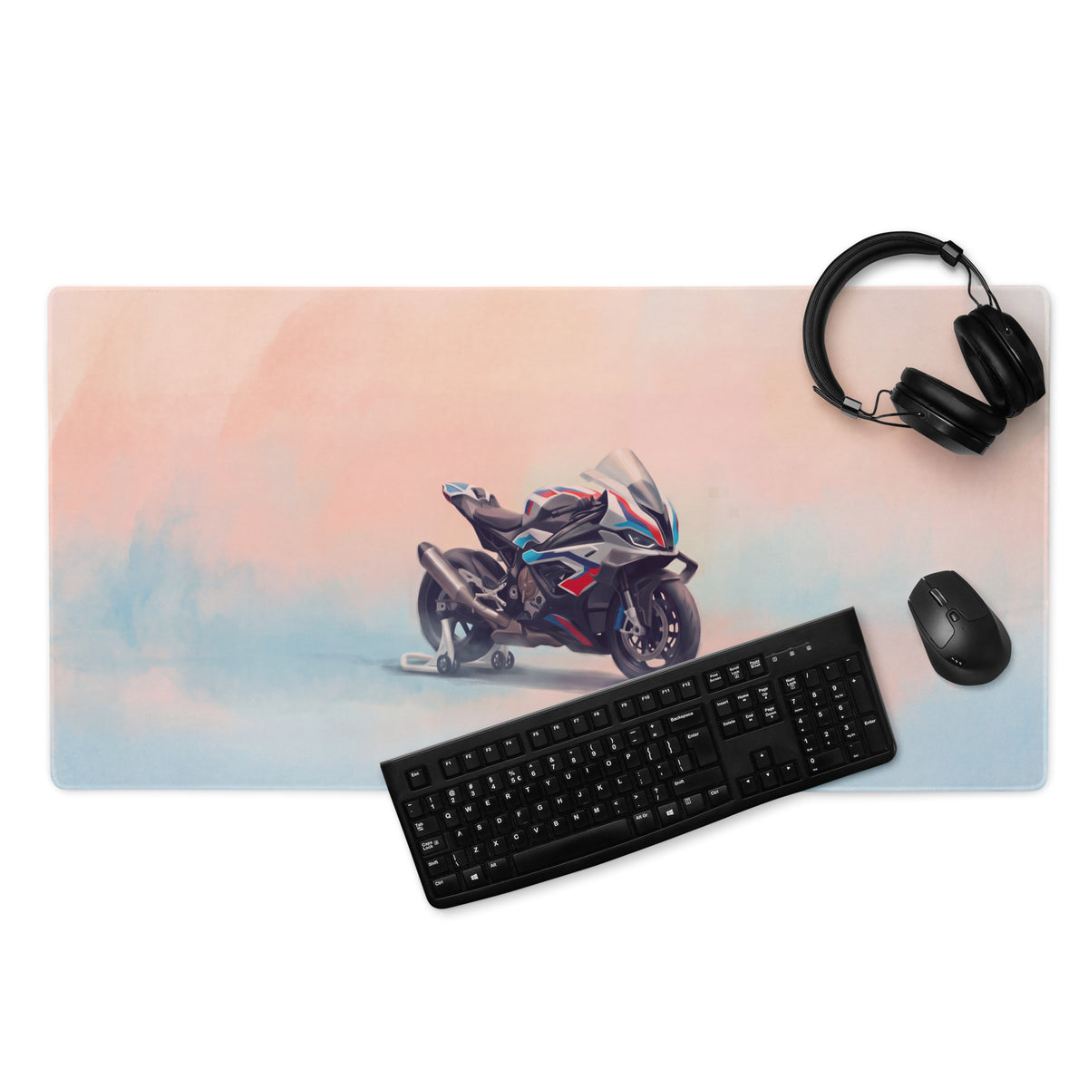 BMW M1000RR Inspired Extra Large Gaming Mousepad, Motorsport Office Setup, Waterproof Rubber Base