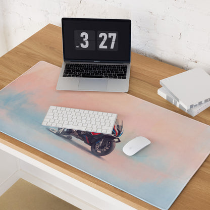 BMW M1000RR Inspired Extra Large Gaming Mousepad, Motorsport Office Setup, Waterproof Rubber Base