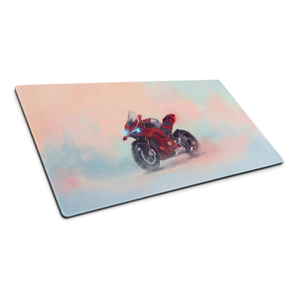 Ducati Superbike V4S Inspired Extended Desk Mat, Red Racing Office Decor, Smooth Stitched Edges