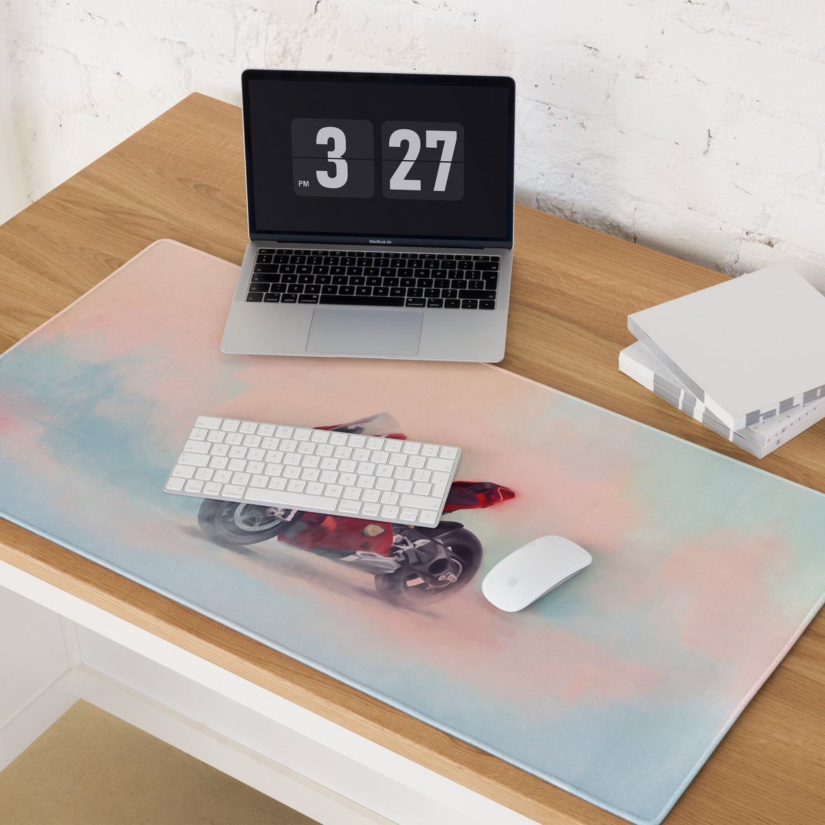 Ducati Superbike V4S Inspired Extended Desk Mat, Red Racing Office Decor, Smooth Stitched Edges