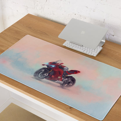 Ducati Superbike V4S Inspired Extended Desk Mat, Red Racing Office Decor, Smooth Stitched Edges